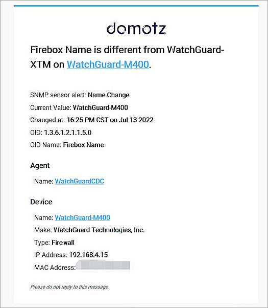 Screen shot of the notification email